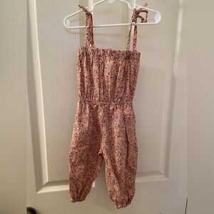 L'enfant Lune Girls Floral Romper Jumpsuit Tie Straps Pockets Size 12 Months